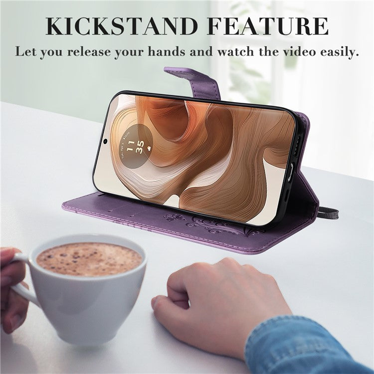 KT Imprinting Flower Series-2 For Motorola Moto X50 Ultra 5G / Edge 50 Ultra 5G Case PU Leather Butterfly Imprint Phone Cover - Light Purple