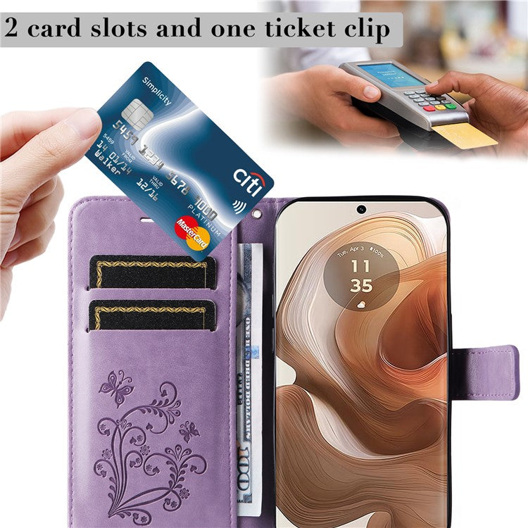 KT Imprinting Flower Series-2 For Motorola Moto X50 Ultra 5G / Edge 50 Ultra 5G Case PU Leather Butterfly Imprint Phone Cover - Light Purple