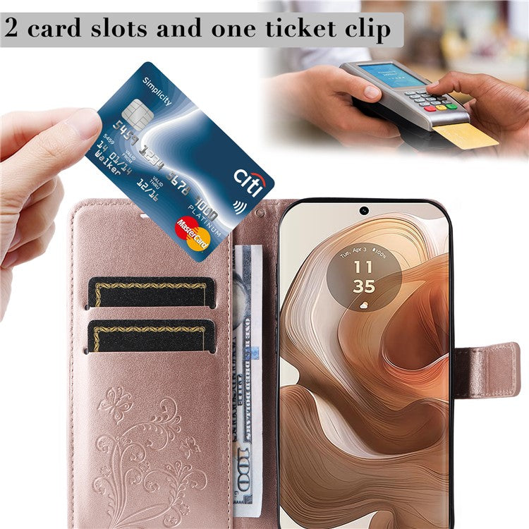 KT Imprinting Flower Series-2 For Motorola Moto X50 Ultra 5G / Edge 50 Ultra 5G Case PU Leather Butterfly Imprint Phone Cover - Rose Gold