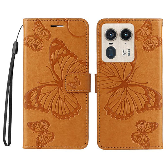 KT Imprinting Flower Series-2 For Motorola Moto X50 Ultra 5G / Edge 50 Ultra 5G Case PU Leather Butterfly Imprint Phone Cover - Yellow