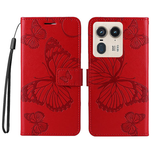 KT Imprinting Flower Series-2 For Motorola Moto X50 Ultra 5G / Edge 50 Ultra 5G Case PU Leather Butterfly Imprint Phone Cover - Red