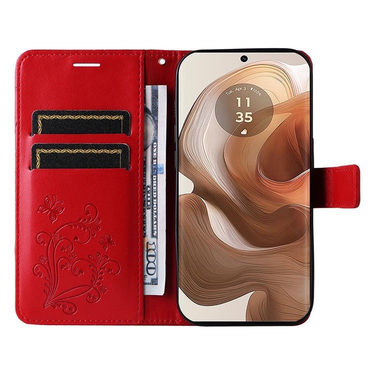 KT Imprinting Flower Series-2 For Motorola Moto X50 Ultra 5G / Edge 50 Ultra 5G Case PU Leather Butterfly Imprint Phone Cover - Red