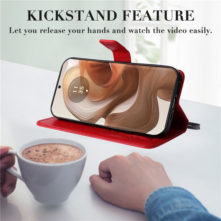 KT Imprinting Flower Series-2 For Motorola Moto X50 Ultra 5G / Edge 50 Ultra 5G Case PU Leather Butterfly Imprint Phone Cover - Red
