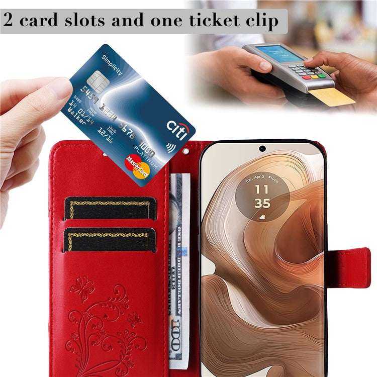 KT Imprinting Flower Series-2 For Motorola Moto X50 Ultra 5G / Edge 50 Ultra 5G Case PU Leather Butterfly Imprint Phone Cover - Red