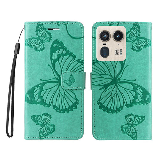 KT Imprinting Flower Series-2 For Motorola Moto X50 Ultra 5G / Edge 50 Ultra 5G Case PU Leather Butterfly Imprint Phone Cover - Green