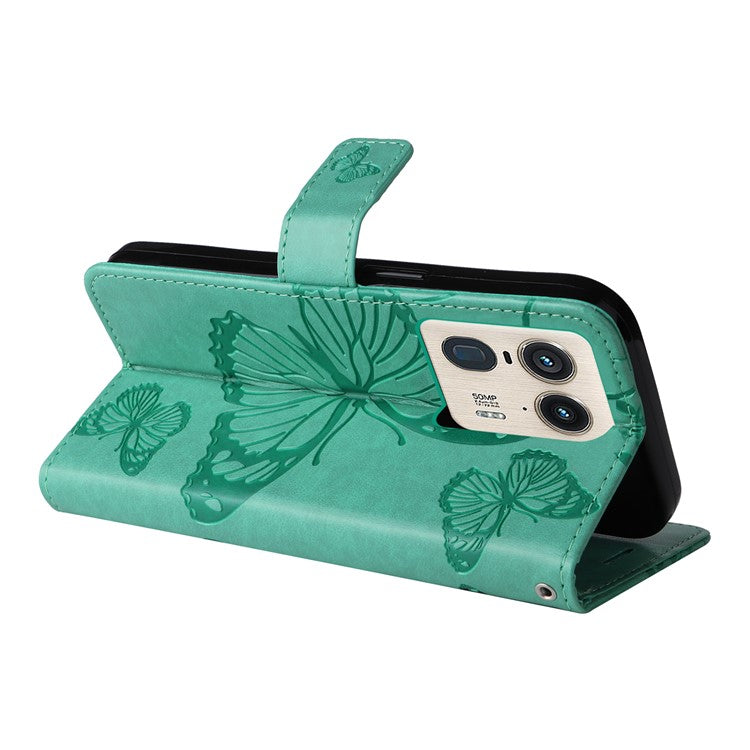 KT Imprinting Flower Series-2 For Motorola Moto X50 Ultra 5G / Edge 50 Ultra 5G Case PU Leather Butterfly Imprint Phone Cover - Green