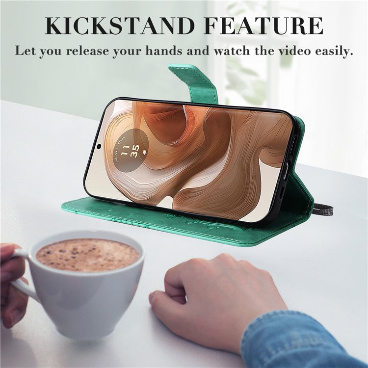 KT Imprinting Flower Series-2 For Motorola Moto X50 Ultra 5G / Edge 50 Ultra 5G Case PU Leather Butterfly Imprint Phone Cover - Green