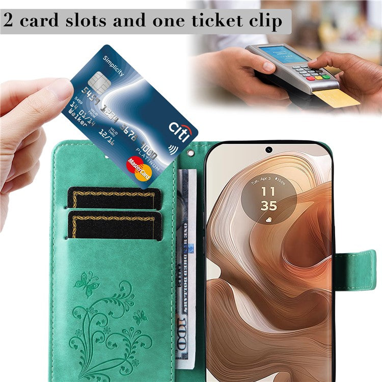 KT Imprinting Flower Series-2 For Motorola Moto X50 Ultra 5G / Edge 50 Ultra 5G Case PU Leather Butterfly Imprint Phone Cover - Green