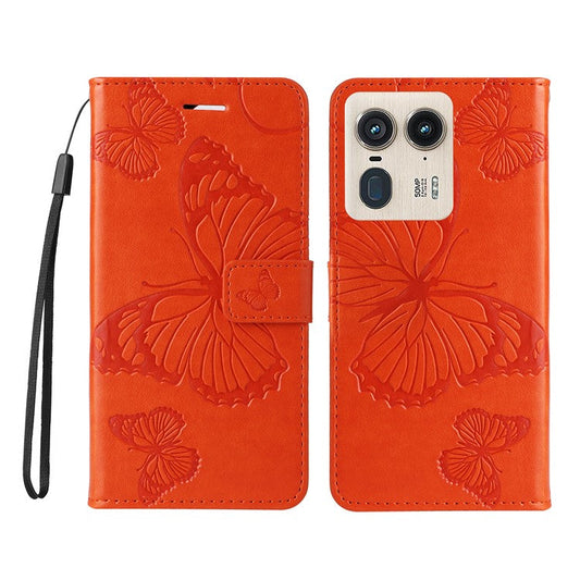 KT Imprinting Flower Series-2 For Motorola Moto X50 Ultra 5G / Edge 50 Ultra 5G Case PU Leather Butterfly Imprint Phone Cover - Orange