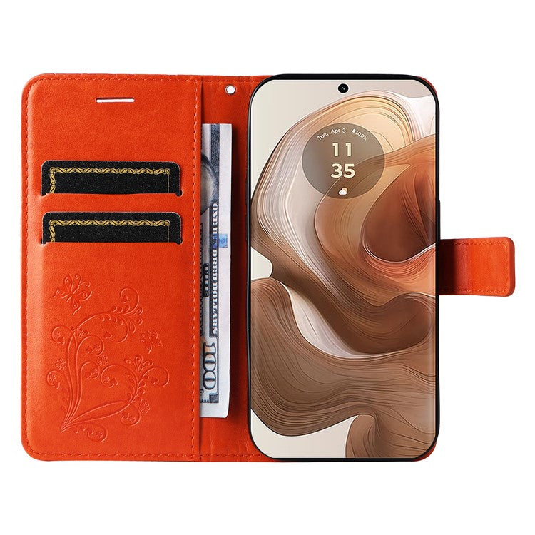 KT Imprinting Flower Series-2 For Motorola Moto X50 Ultra 5G / Edge 50 Ultra 5G Case PU Leather Butterfly Imprint Phone Cover - Orange