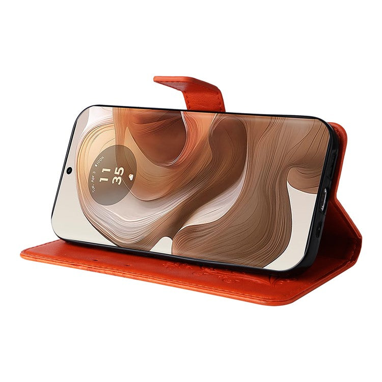 KT Imprinting Flower Series-2 For Motorola Moto X50 Ultra 5G / Edge 50 Ultra 5G Case PU Leather Butterfly Imprint Phone Cover - Orange