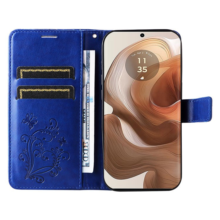 KT Imprinting Flower Series-2 For Motorola Moto X50 Ultra 5G / Edge 50 Ultra 5G Case PU Leather Butterfly Imprint Phone Cover - Blue