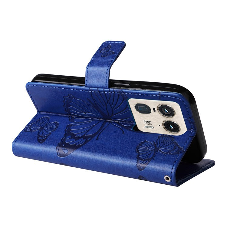 KT Imprinting Flower Series-2 For Motorola Moto X50 Ultra 5G / Edge 50 Ultra 5G Case PU Leather Butterfly Imprint Phone Cover - Blue