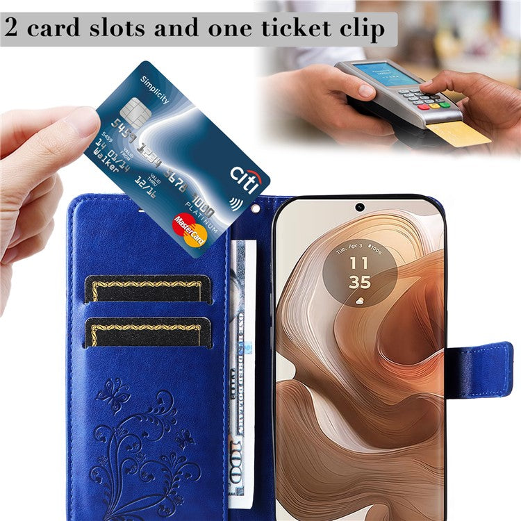 KT Imprinting Flower Series-2 For Motorola Moto X50 Ultra 5G / Edge 50 Ultra 5G Case PU Leather Butterfly Imprint Phone Cover - Blue