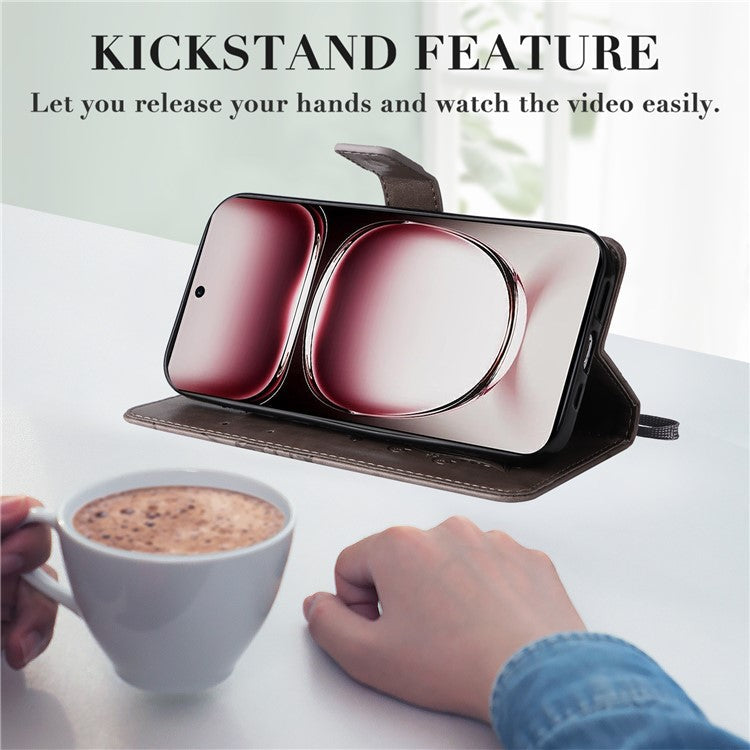 KT Imprinting Flower Series-2 For Oppo Reno12 Pro 5G (Global) / (China) Case Leather Wallet Butterfly Imprint Phone Cover - Grey