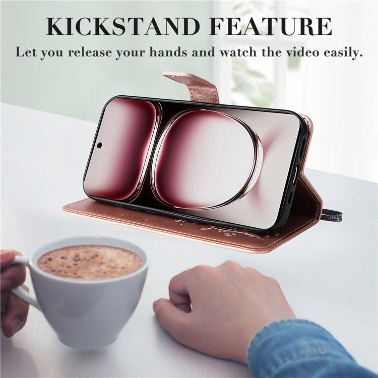 KT Imprinting Flower Series-2 For Oppo Reno12 Pro 5G (Global) / (China) Case Leather Wallet Butterfly Imprint Phone Cover - Rose Gold