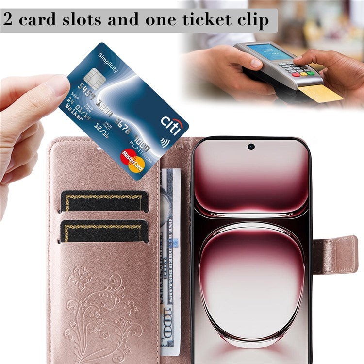 KT Imprinting Flower Series-2 For Oppo Reno12 Pro 5G (Global) / (China) Case Leather Wallet Butterfly Imprint Phone Cover - Rose Gold