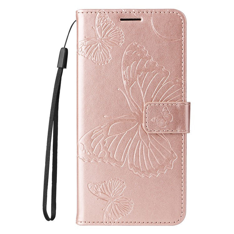 KT Imprinting Flower Series-2 For Oppo Reno12 Pro 5G (Global) / (China) Case Leather Wallet Butterfly Imprint Phone Cover - Rose Gold