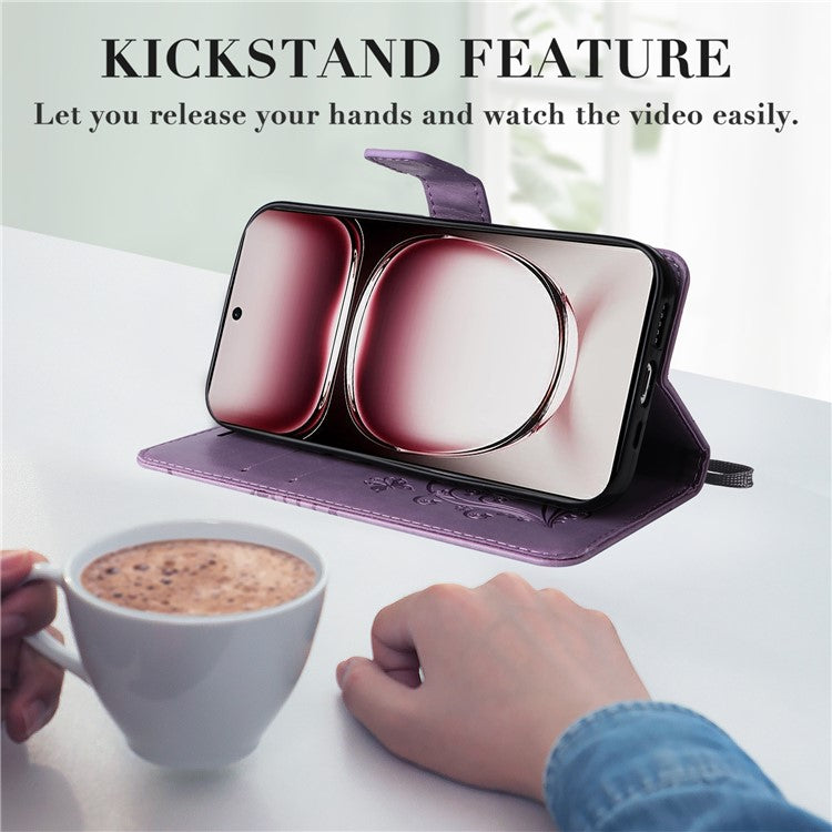 KT Imprinting Flower Series-2 For Oppo Reno12 Pro 5G (Global) / (China) Case Leather Wallet Butterfly Imprint Phone Cover - Light Purple