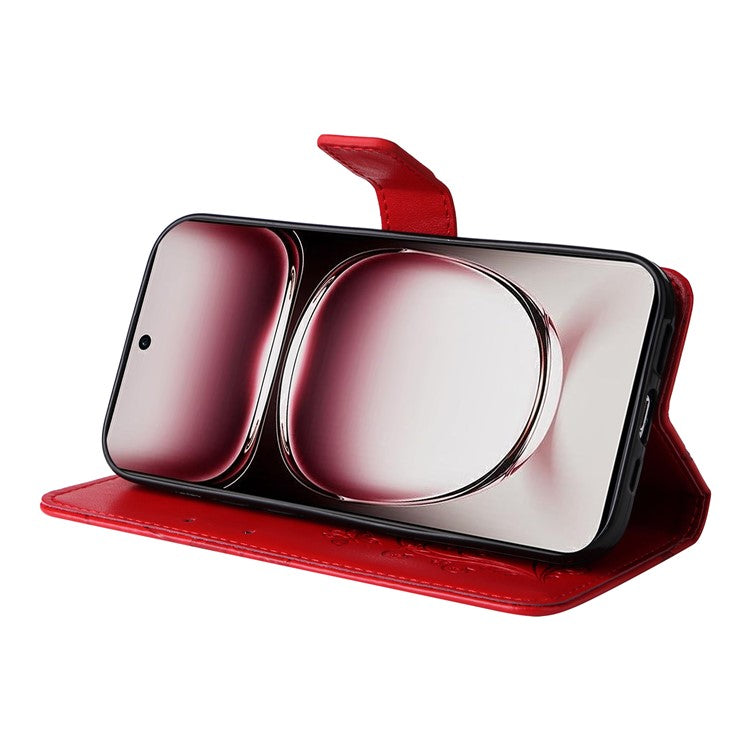 KT Imprinting Flower Series-2 For Oppo Reno12 Pro 5G (Global) / (China) Case Leather Wallet Butterfly Imprint Phone Cover - Red