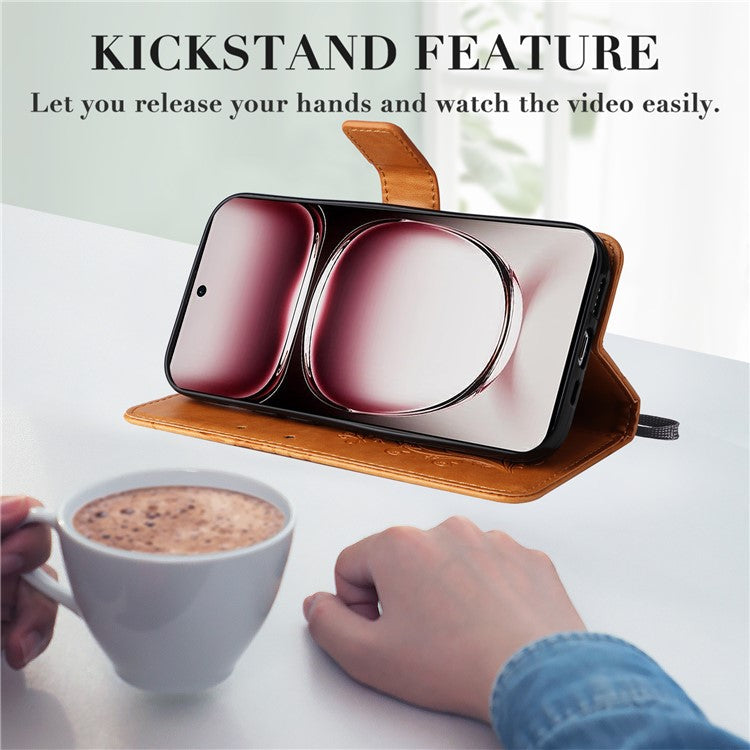 KT Imprinting Flower Series-2 For Oppo Reno12 Pro 5G (Global) / (China) Case Leather Wallet Butterfly Imprint Phone Cover - Yellow