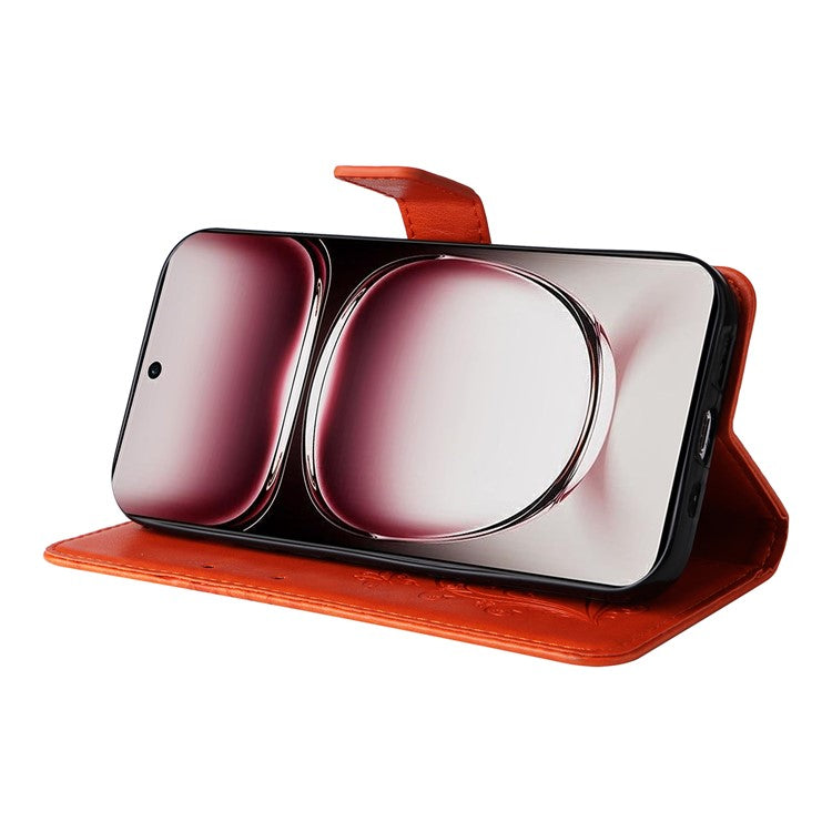 KT Imprinting Flower Series-2 For Oppo Reno12 Pro 5G (Global) / (China) Case Leather Wallet Butterfly Imprint Phone Cover - Orange