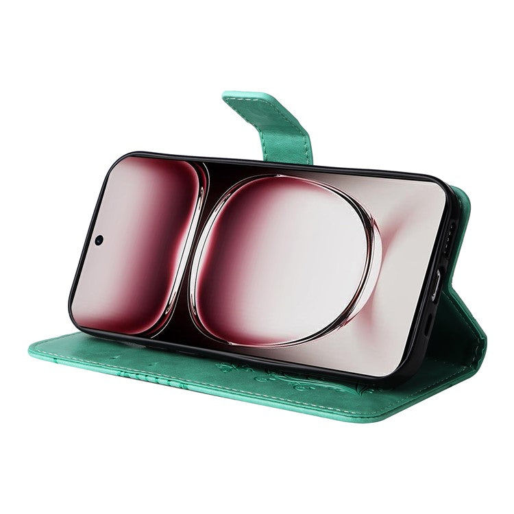 KT Imprinting Flower Series-2 For Oppo Reno12 Pro 5G (Global) / (China) Case Leather Wallet Butterfly Imprint Phone Cover - Green