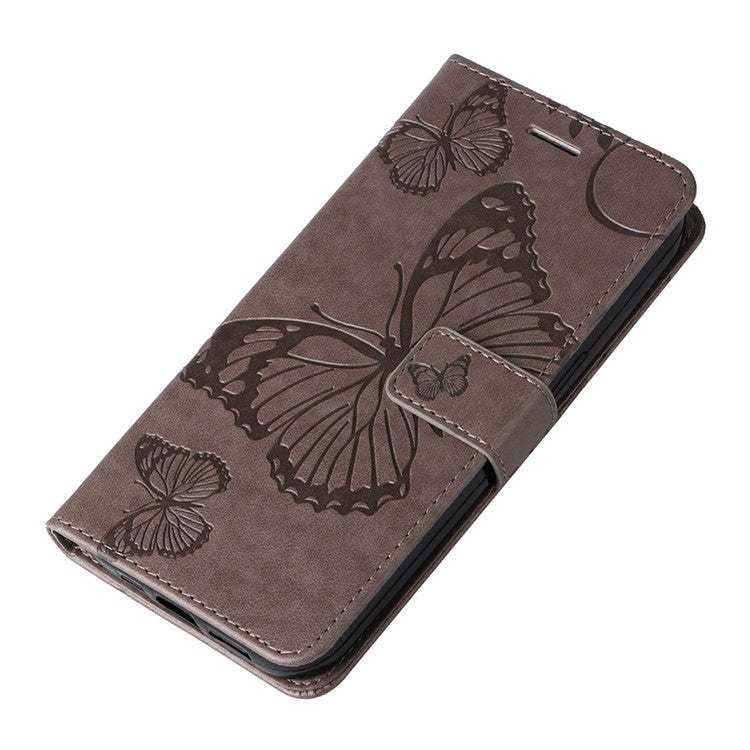 KT Imprinting Flower Series-2 For Oppo Reno12 5G (Global) Phone Case Butterfly Imprint Leather Wallet Cover - Grey