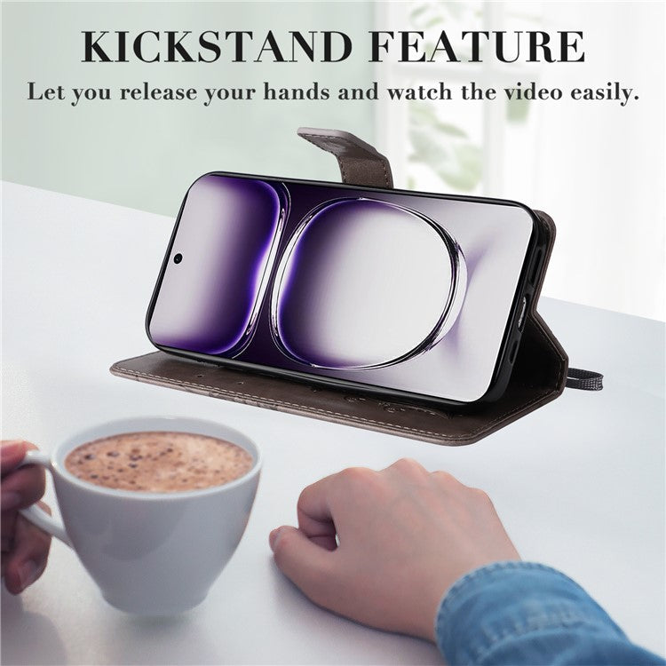 KT Imprinting Flower Series-2 For Oppo Reno12 5G (Global) Phone Case Butterfly Imprint Leather Wallet Cover - Grey