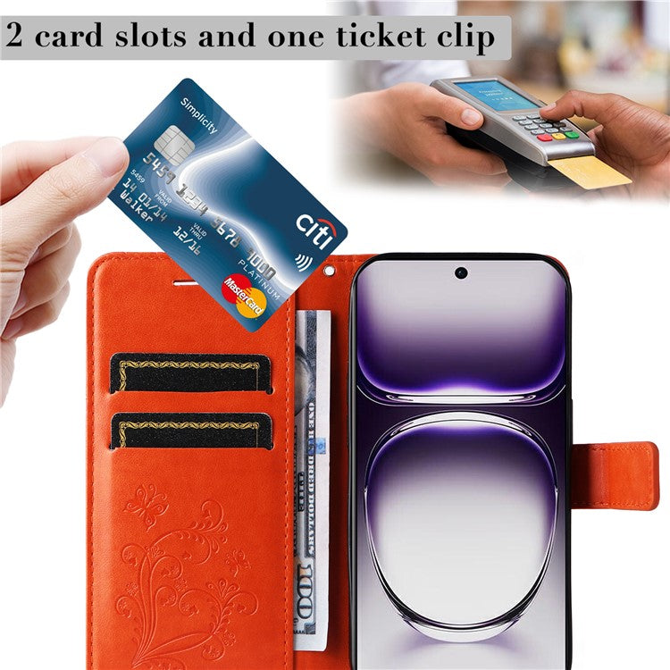 KT Imprinting Flower Series-2 For Oppo Reno12 5G (Global) Phone Case Butterfly Imprint Leather Wallet Cover - Orange
