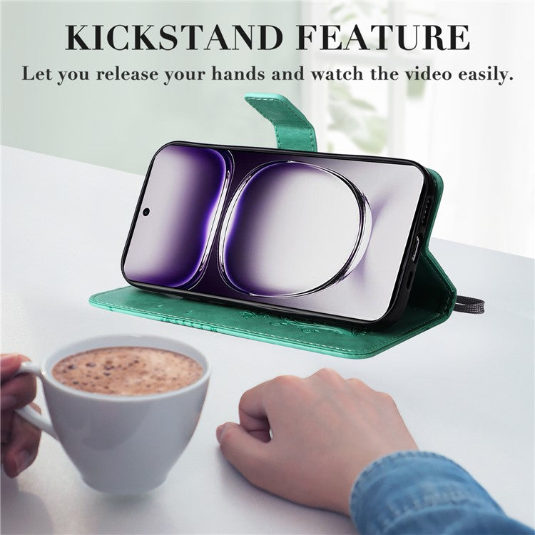 KT Imprinting Flower Series-2 For Oppo Reno12 5G (Global) Phone Case Butterfly Imprint Leather Wallet Cover - Green