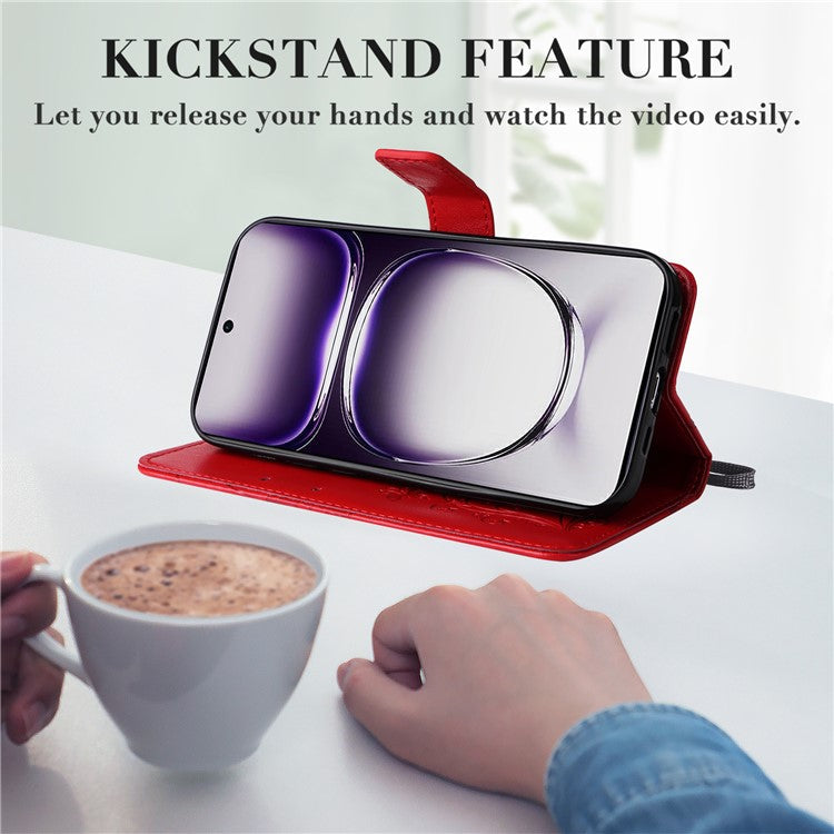 KT Imprinting Flower Series-2 For Oppo Reno12 5G (Global) Phone Case Butterfly Imprint Leather Wallet Cover - Red