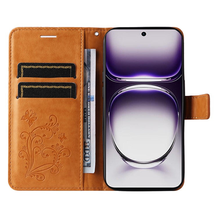KT Imprinting Flower Series-2 For Oppo Reno12 5G (Global) Phone Case Butterfly Imprint Leather Wallet Cover - Yellow