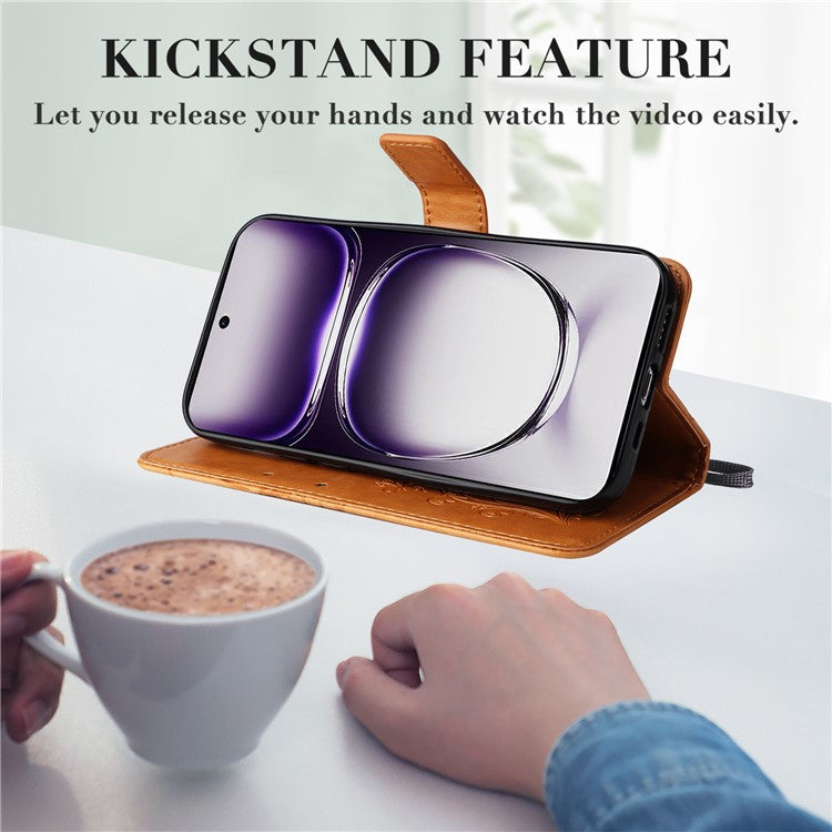 KT Imprinting Flower Series-2 For Oppo Reno12 5G (Global) Phone Case Butterfly Imprint Leather Wallet Cover - Yellow