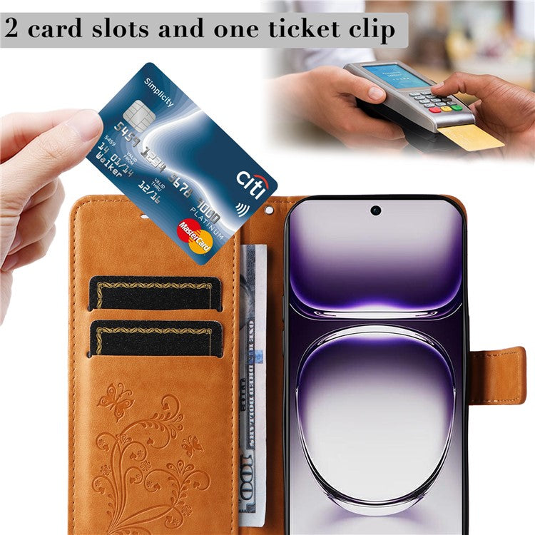 KT Imprinting Flower Series-2 For Oppo Reno12 5G (Global) Phone Case Butterfly Imprint Leather Wallet Cover - Yellow