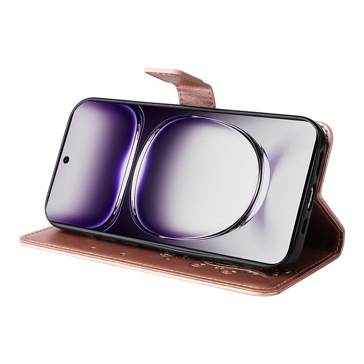 KT Imprinting Flower Series-2 For Oppo Reno12 5G (Global) Phone Case Butterfly Imprint Leather Wallet Cover - Rose Gold
