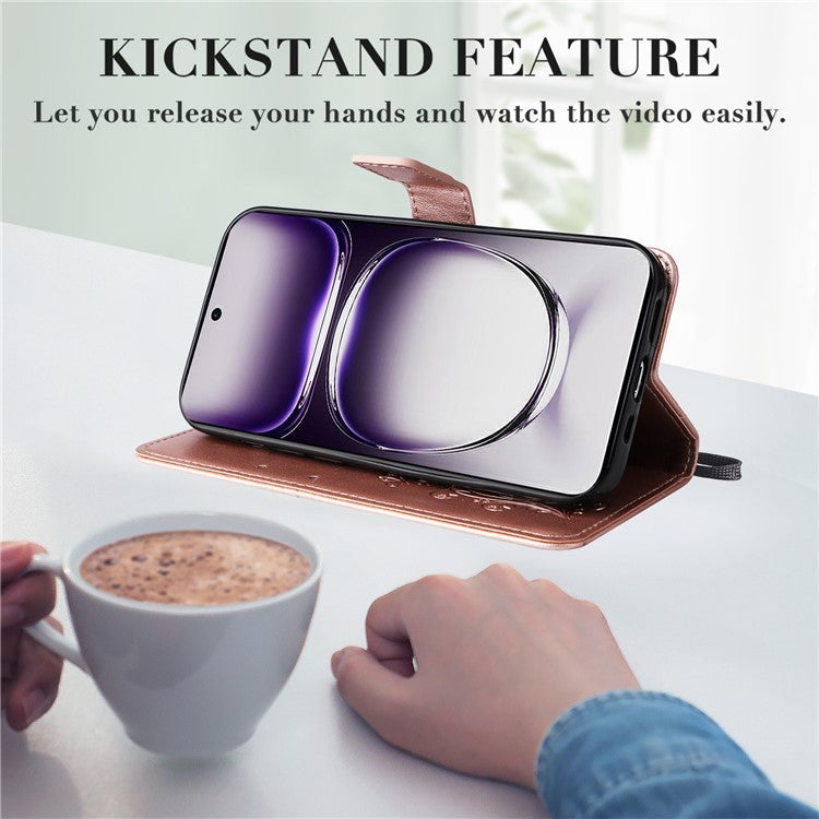 KT Imprinting Flower Series-2 For Oppo Reno12 5G (Global) Phone Case Butterfly Imprint Leather Wallet Cover - Rose Gold