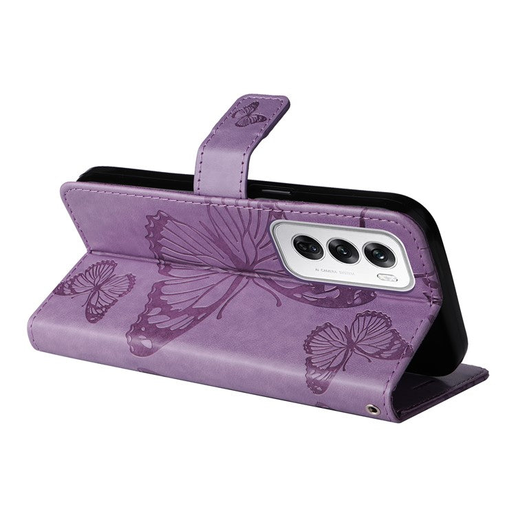 KT Imprinting Flower Series-2 For Oppo Reno12 5G (Global) Phone Case Butterfly Imprint Leather Wallet Cover - Light Purple