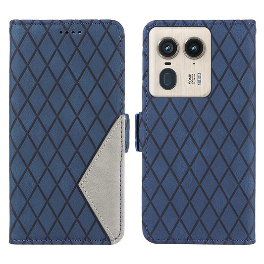 For Motorola Moto X50 Ultra 5G / Edge 50 Ultra 5G Wallet Stand Case Leather Phone Cover Rhombus Imprint - Blue