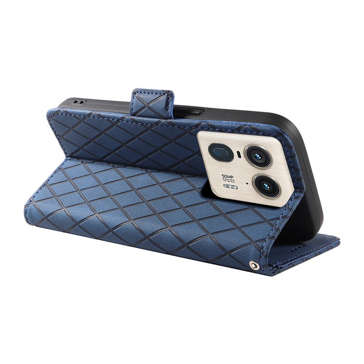 For Motorola Moto X50 Ultra 5G / Edge 50 Ultra 5G Wallet Stand Case Leather Phone Cover Rhombus Imprint - Blue