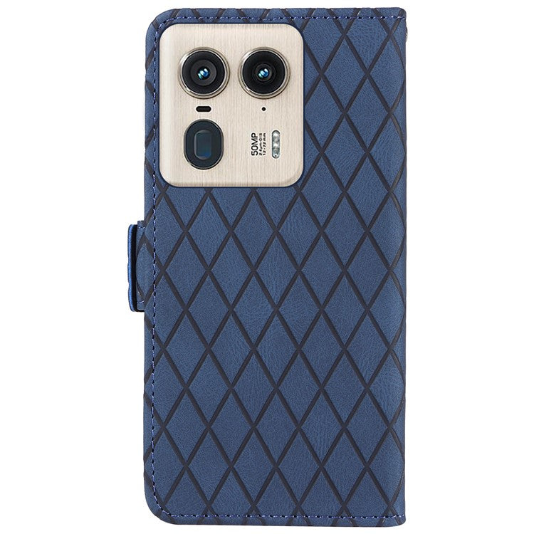 For Motorola Moto X50 Ultra 5G / Edge 50 Ultra 5G Wallet Stand Case Leather Phone Cover Rhombus Imprint - Blue