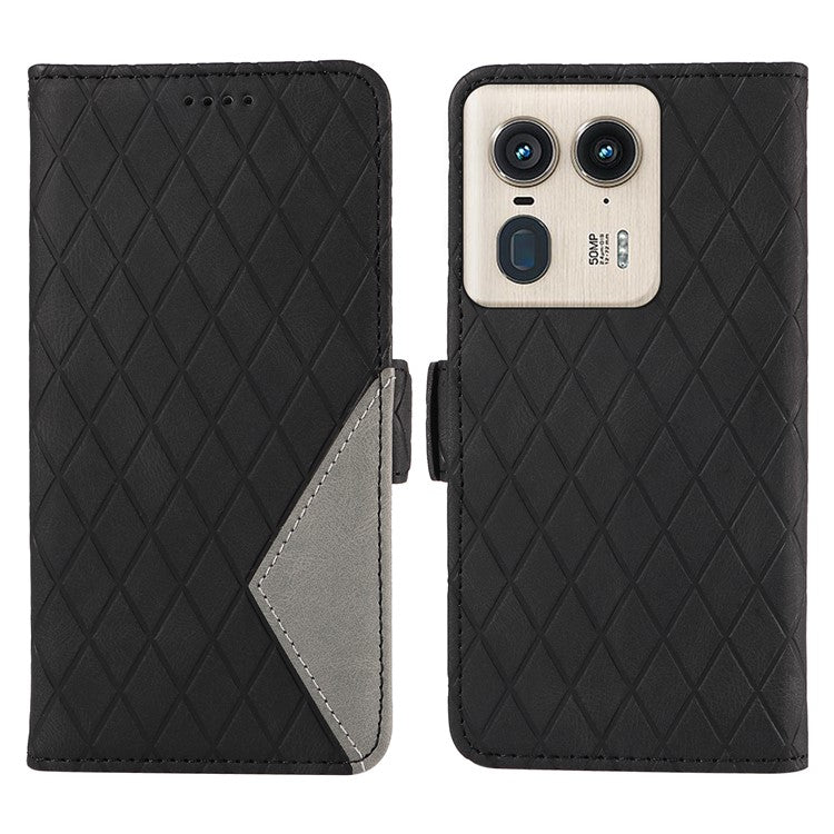 For Motorola Moto X50 Ultra 5G / Edge 50 Ultra 5G Wallet Stand Case Leather Phone Cover Rhombus Imprint - Black