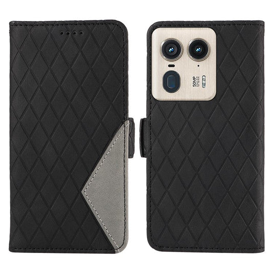 For Motorola Moto X50 Ultra 5G / Edge 50 Ultra 5G Wallet Stand Case Leather Phone Cover Rhombus Imprint - Black