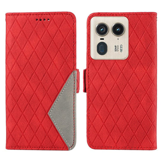 For Motorola Moto X50 Ultra 5G / Edge 50 Ultra 5G Wallet Stand Case Leather Phone Cover Rhombus Imprint - Red