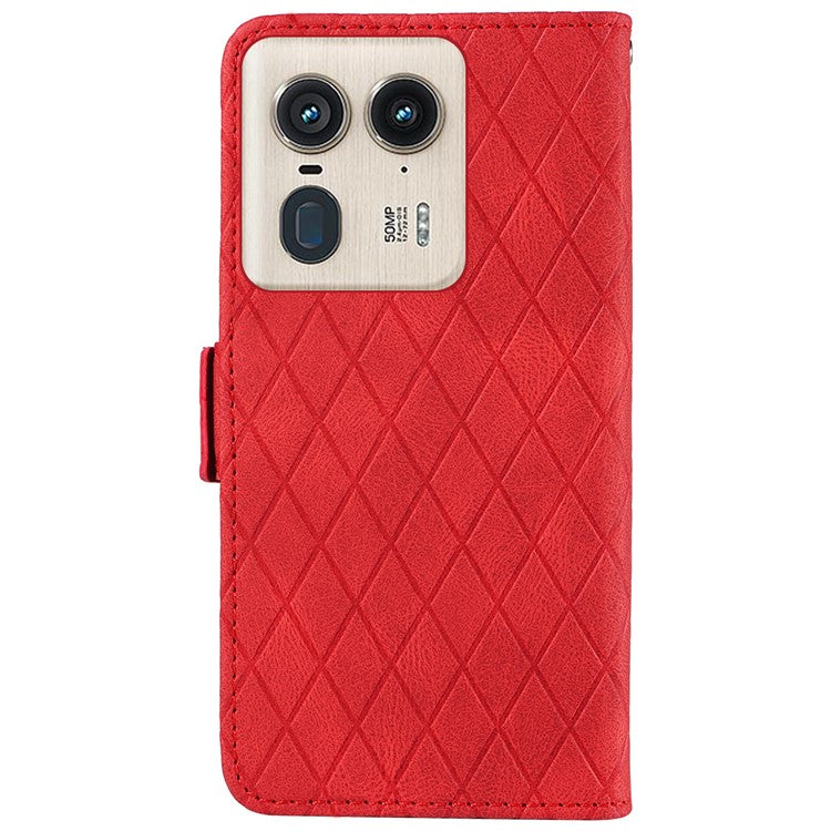 For Motorola Moto X50 Ultra 5G / Edge 50 Ultra 5G Wallet Stand Case Leather Phone Cover Rhombus Imprint - Red