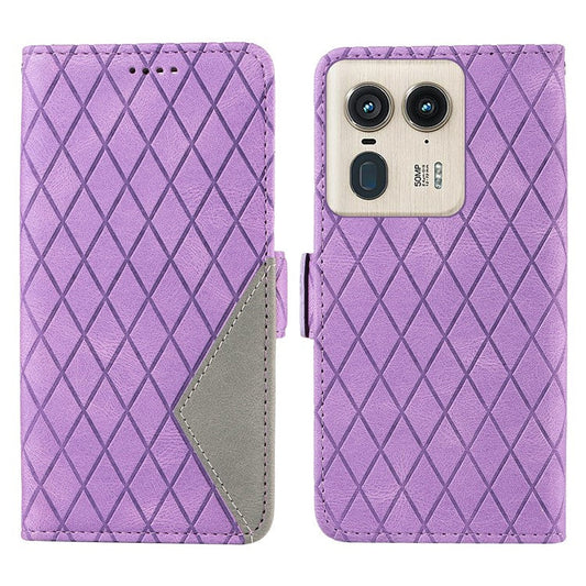 For Motorola Moto X50 Ultra 5G / Edge 50 Ultra 5G Wallet Stand Case Leather Phone Cover Rhombus Imprint - Light Purple