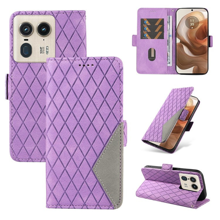 For Motorola Moto X50 Ultra 5G / Edge 50 Ultra 5G Wallet Stand Case Leather Phone Cover Rhombus Imprint - Light Purple