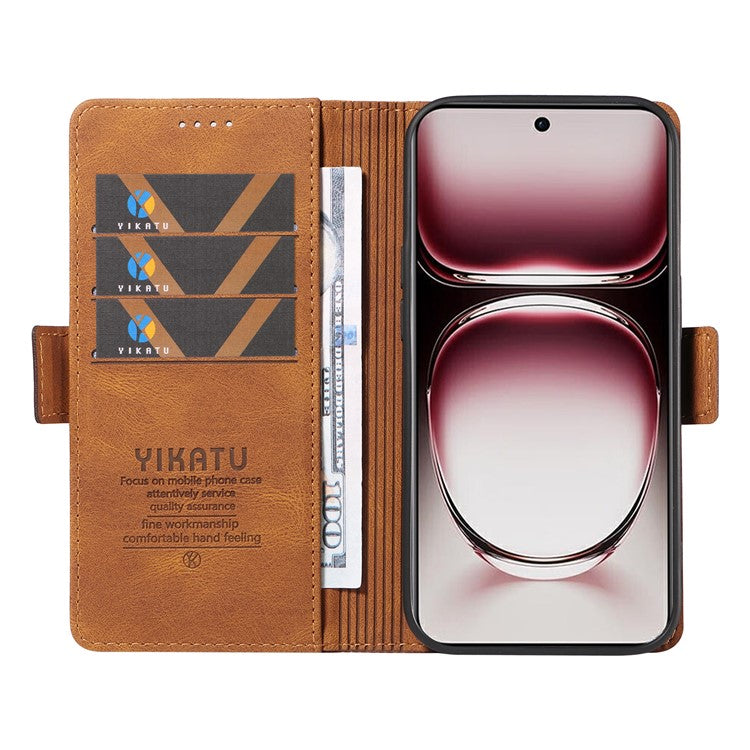 YIKATU YK-005 For Oppo Reno12 Pro 5G (Global) / (China) Phone Case Skin-Touch Leather Cover - Brown