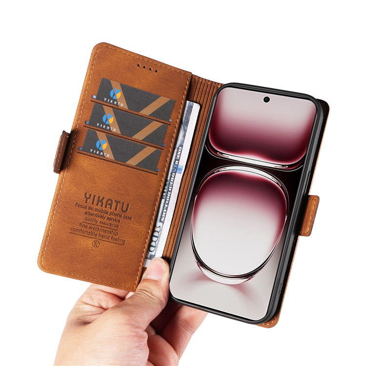 YIKATU YK-005 For Oppo Reno12 Pro 5G (Global) / (China) Phone Case Skin-Touch Leather Cover - Brown