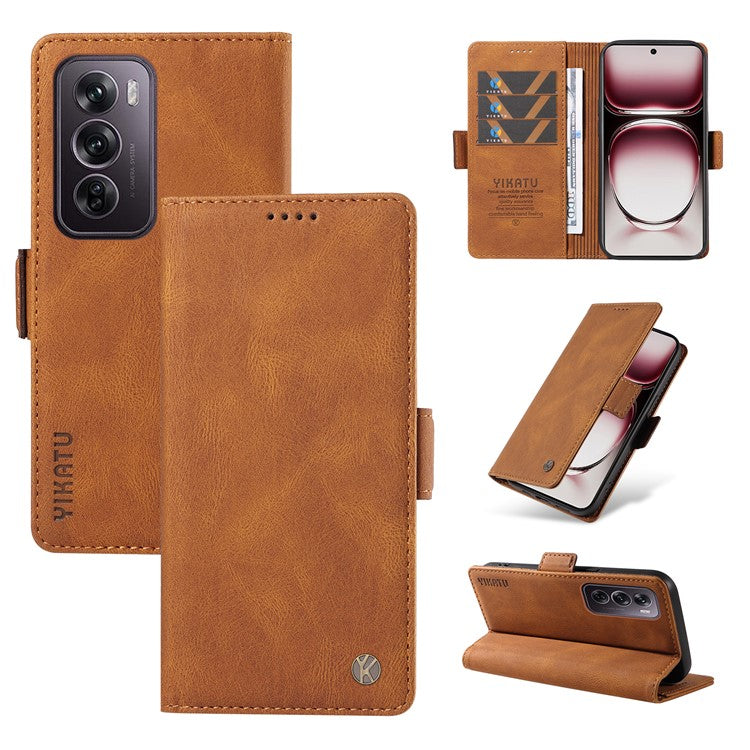 YIKATU YK-005 For Oppo Reno12 Pro 5G (Global) / (China) Phone Case Skin-Touch Leather Cover - Brown